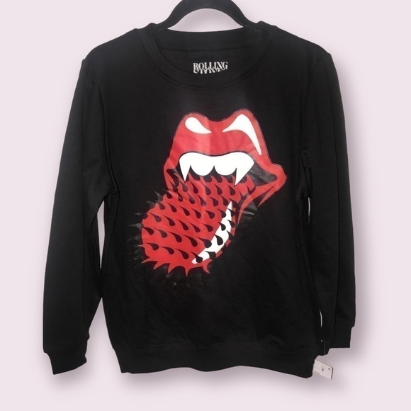 the Rolling Stones Tops - NEW The Rolling Stones Women Cotton Small Graphic Sweatshirt Black Spiked Tongue